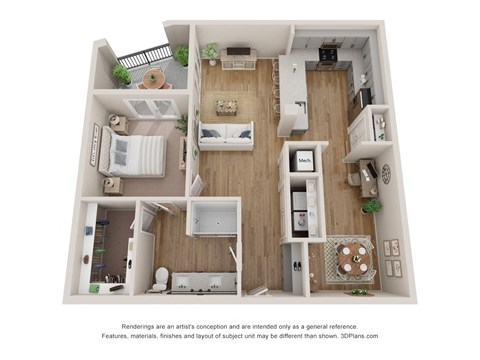 Floor plan for 1 bed, 1 bath, 1178 sqft